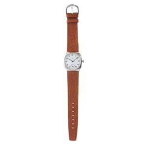 A silver Rolex trench watch, manual wind, circular white enamel…
