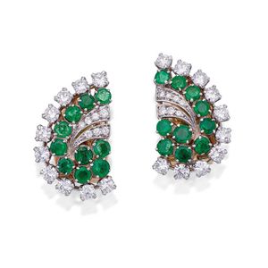 Emerald and Diamond Scroll Earrings - Earrings - Jewellery