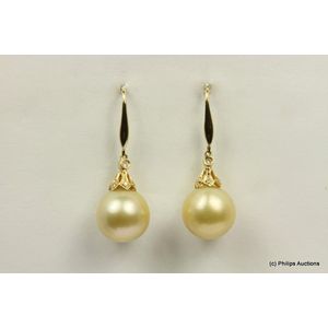 Golden South Sea Pearl And Diamond Drop Earrings Earrings Jewellery