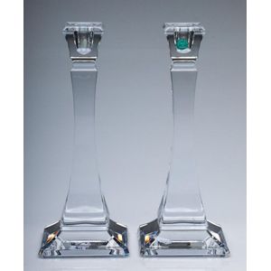 A pair of Tiffany & Co crystal candle sticks, height 26 cm