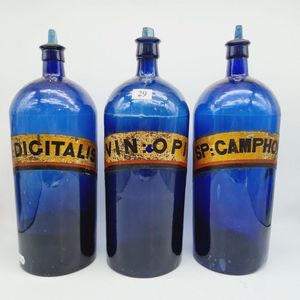 Bristol blue Pharmaceutical bottles, set of three, original…