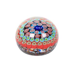 Paper weight, curved, with millefiori centre, marked 1853