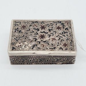 Russian silver enamelled pill box, with leaf and floral…