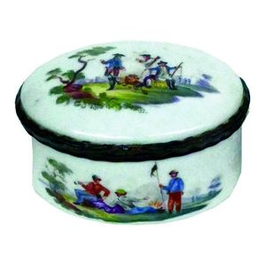 A 19th century Continental porcelain table snuff box, oval form…