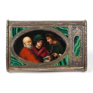 Cigarette & snuff box. Gold water gilt 800 silver, two…