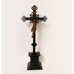 A 19th century wooden crucifix, with figure of Christ, on…