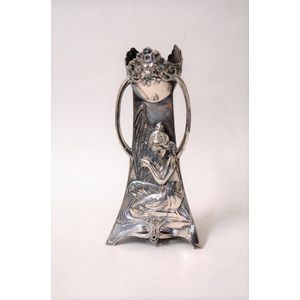 An Art Nouveau WMF silver plate vase, tapered triangular…