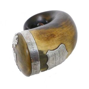 A Georgian Scottish horn snuff mull with silver mounts,…