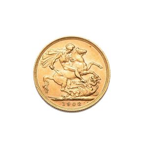 sovereign: 1908M Kevii, Melbourne Mint, St. George reverse,…
