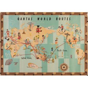 Qantas World Routes' circa 1950s travel poster, with artwork by…