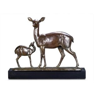 A bronze figure group of a doe and fawn by Irenee Rochard,…