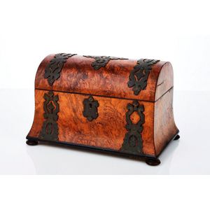Victorian burr walnut tea caddy, case with gilded bronze mounts,…