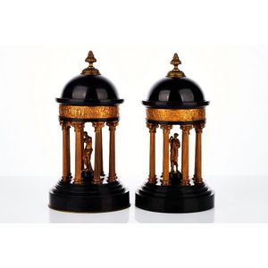 Pair of neoclassical black marble and gilt metal tempietto…
