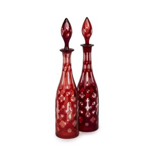 A pair of Bohemian ruby overlay decanters, mid 18th century, 41…