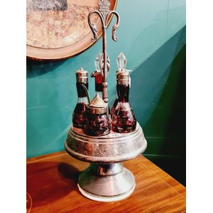 Cruet, Edwardian five piece ruby cut crystal cruet set, on…