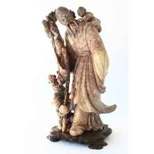 Chinese carved soapstone figure group, in the form of Shou Lao,&hellip;