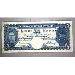 Commonwealth of Australia Five Pound note, circa 1940s, Coombs…