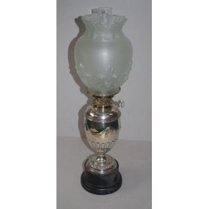Victorian sterling silver & silver plate oil lamp, twin burner,…