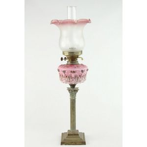 Pink Glass Banquet Lamp with Brass Base - Lamps - Kerosene, oil and ...