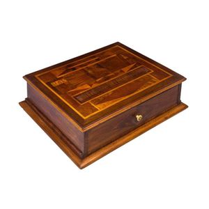 An inlaid Tasmanian timber box, blackwood, casuarina, huon pine,…