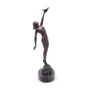 Western Art Deco Sculpture Nude Woman Girl Signed Bronze statue Figuri