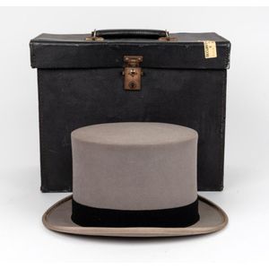 An antique grey top hat in original fitted case, retailed by&hellip;
