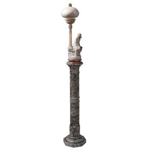 An Italian figural marble and alabaster lamp on marble pedestal,…