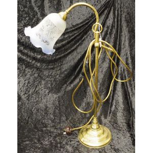 Brass based adjustable electric lamp, with etched glass shade,…