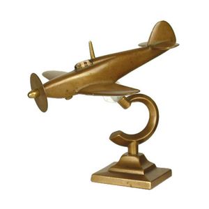 A well modelled brass World WarII Spitfire aeroplane, on sickle…