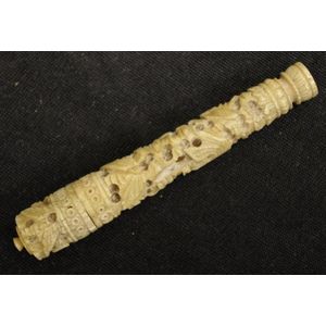 Antique Chinese carved bone needle case extensive carving to…