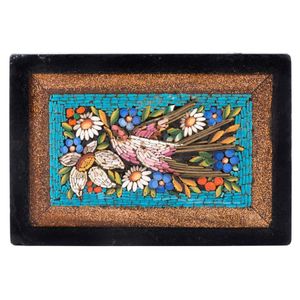 An Italian micro mosaic bird plaque set in black slate with…