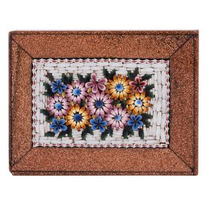 An Italian micro mosaic floral plaque with goldstone border,…