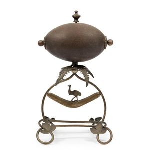 An Australian emu egg with silver plated mounts decorated with…