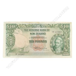 A New Zealand £10 Fleming bank note, serial #7F 973967, overall…