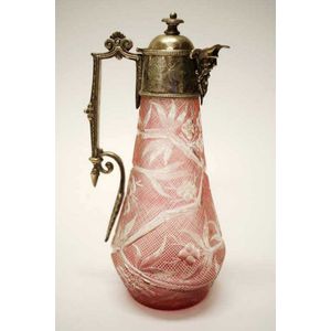 Antique ruby flash cut glass claret jug with silver plated…