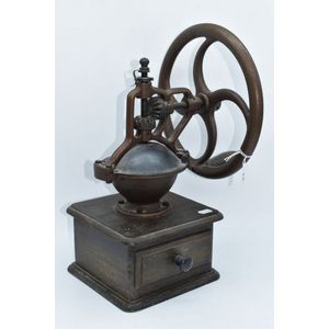 Large and impressive vintage table top bronze and oak coffee…