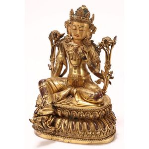 Sino-Tibetan gilt bronze Tara, depicted seated with a downward&hellip;
