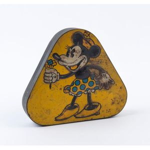 Minnie Mouse, triangular-shaped impressed metal sweet tin by…