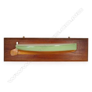 A vintage kauri half model L-Class mullet boat, the laminated…