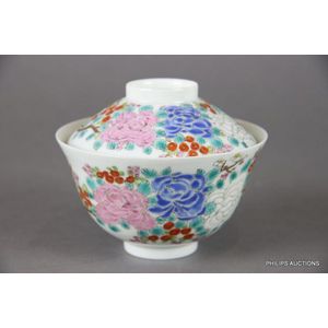 A polychrome porcelain rice bowl and cover, early Showa period,…
