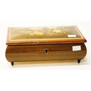 Swiss decorated wood music box inset decoration to lid, lined…
