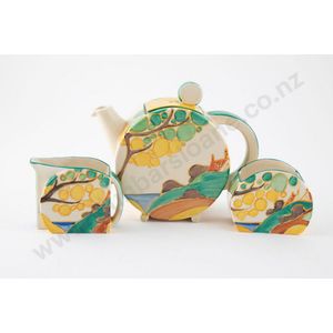 Clarice Cliff Bizarre Secrets pattern three piece Teaset,…