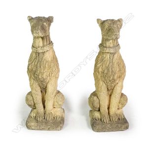 A pair of church stone deer hounds, in seated position, on…
