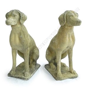 A pair of church stone hunting hounds, seated position on…