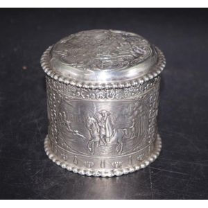 Dutch silver tea caddy hand wrought figure decorations to…