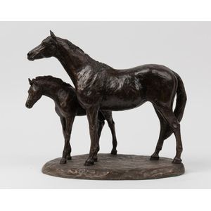 A bronze of a horse and foal figure group, by Mary Pinsent,…