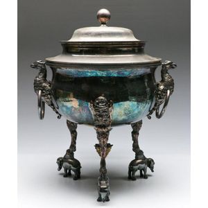 A silver plated samovar with elephant feet and phoenix handles,…