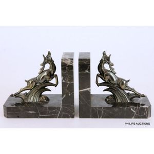 A pair of Art Deco spelter stag bookends, circa 1930 the&hellip;