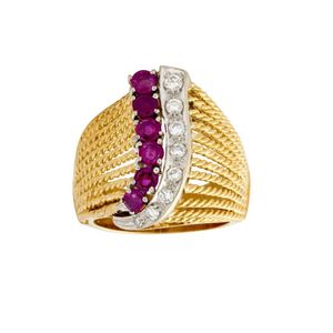 Ruby Rope Rings Ruby and Diamond Twisted Rope Ring in 18ct Gold - Rings - Jewellery