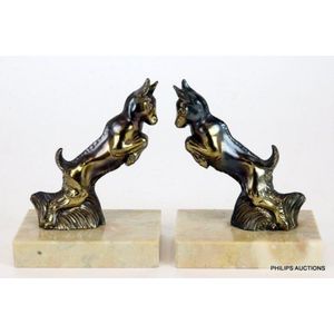A pair of Art Deco spelter goat bookends, circa 1930, the&hellip;